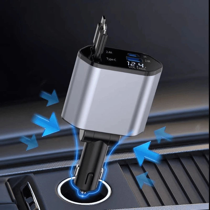 Fast Charge Phone Car Charger 4-in-1 USB PD Retractable