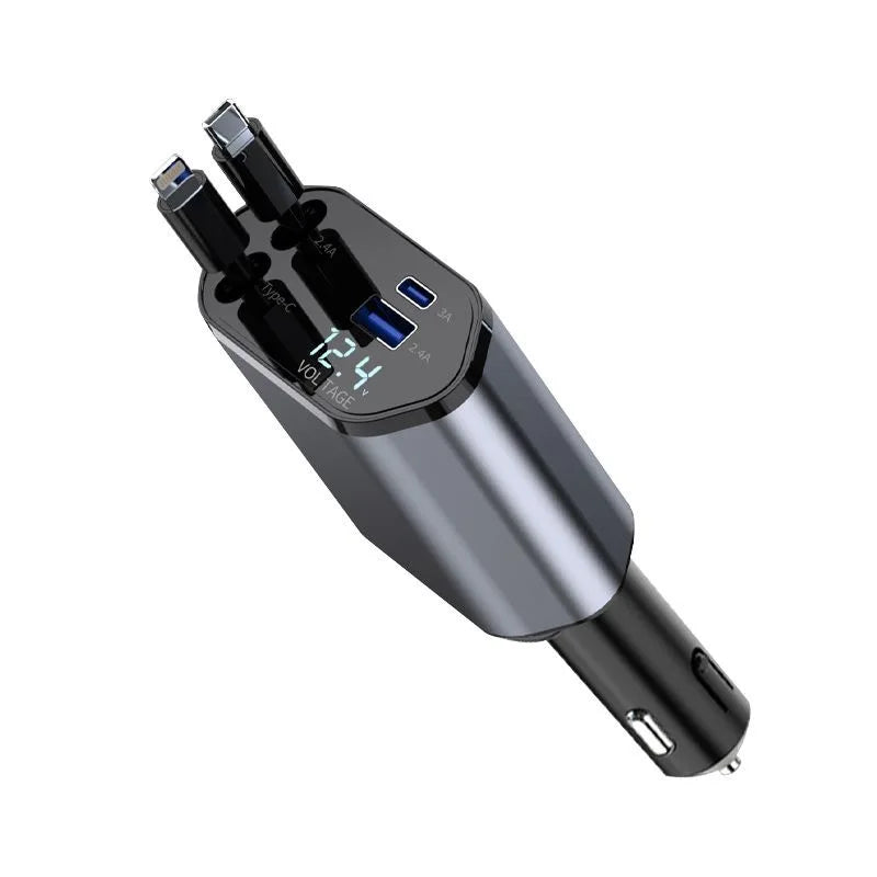 Fast Charge Phone Car Charger 4-in-1 USB PD Retractable