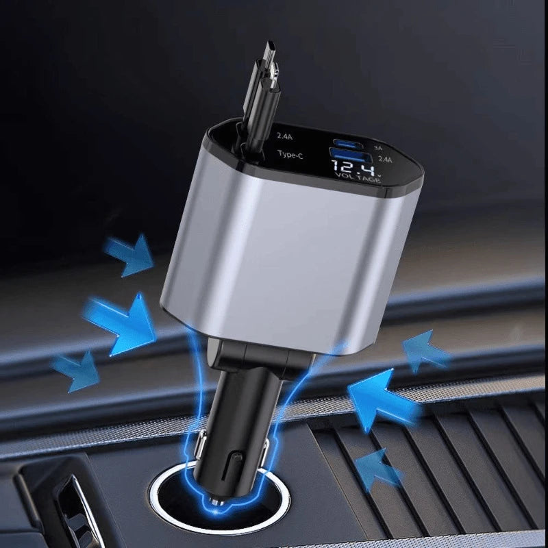 Fast Charge iPhone Car Charger 4-in-1 USB PD Retractable