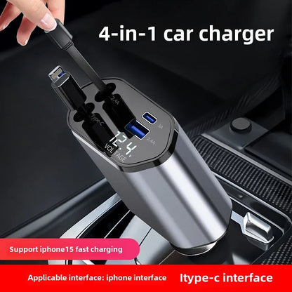 Fast Charge iPhone Car Charger 4-in-1 USB PD Retractable